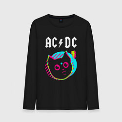 Лонгслив хлопковый мужской AC DC rock star cat, цвет: черный