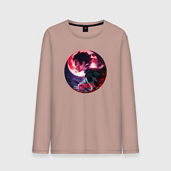 Лонгслив хлопковый мужской Клинок, рассекающий демонов - Tanjirou Kamado, цвет: пыльно-розовый