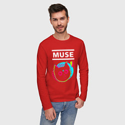 Лонгслив хлопковый мужской Muse rock star cat, цвет: красный — фото 2