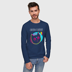 Лонгслив хлопковый мужской Crystal Castles rock star cat, цвет: тёмно-синий — фото 2