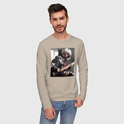 Лонгслив хлопковый мужской Девчонка рок гитарист с чёрным котом, цвет: миндальный — фото 2