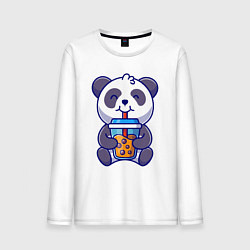 Лонгслив хлопковый мужской Drinking panda, цвет: белый