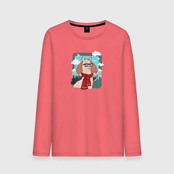 Лонгслив хлопковый мужской Крутая лама покоряет горы, цвет: коралловый