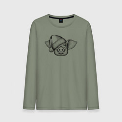 Лонгслив хлопковый мужской Хрюшка новогодняя, цвет: авокадо