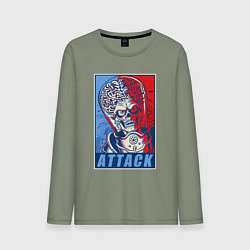 Лонгслив хлопковый мужской Attack brain-alien, цвет: авокадо
