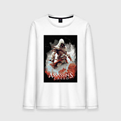 Лонгслив хлопковый мужской Assassins creed poster, цвет: белый