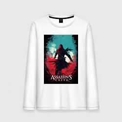 Лонгслив хлопковый мужской Assassins creed red blue abstract, цвет: белый
