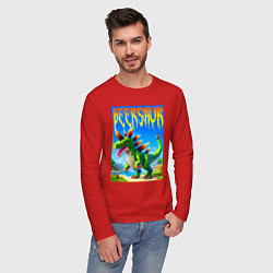 Лонгслив хлопковый мужской Пивозавр - мем нейросеть Майнкрафт, цвет: красный — фото 2