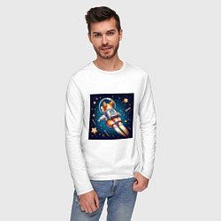 Лонгслив хлопковый мужской Реактивный корги в космосе, цвет: белый — фото 2