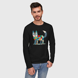 Лонгслив хлопковый мужской Funny fox - patchwork ai art, цвет: черный — фото 2