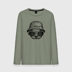 Лонгслив хлопковый мужской Зайка в панаме и очках, цвет: авокадо