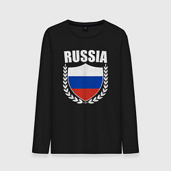 Лонгслив хлопковый мужской Russian flag, цвет: черный