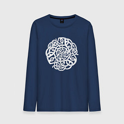 Лонгслив хлопковый мужской Белый кельтский готичный узор, цвет: тёмно-синий