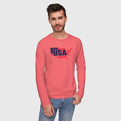 Лонгслив хлопковый мужской Map USA, цвет: коралловый — фото 2