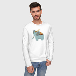 Лонгслив хлопковый мужской Cute elephant, цвет: белый — фото 2
