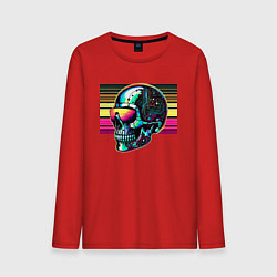 Лонгслив хлопковый мужской Cyber skull - fantasy ai art, цвет: красный