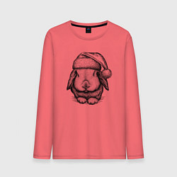 Лонгслив хлопковый мужской Новогодний зайченок, цвет: коралловый