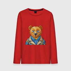 Лонгслив хлопковый мужской Медведь в стиле Ван Гога, цвет: красный