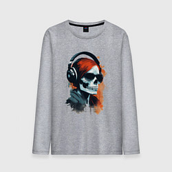 Лонгслив хлопковый мужской Grunge redhead girl skull, цвет: меланж