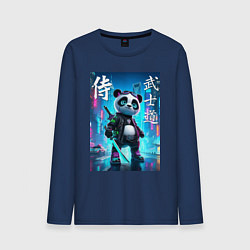 Лонгслив хлопковый мужской Panda samurai - bushido ai art, цвет: тёмно-синий