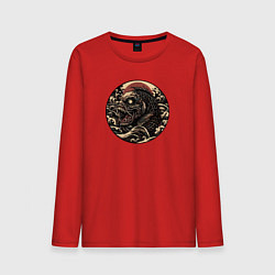 Лонгслив хлопковый мужской Жуткая рыба монстр, цвет: красный