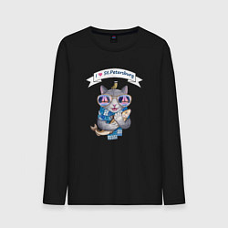 Лонгслив хлопковый мужской Кот с рыбой из Петербурга, цвет: черный