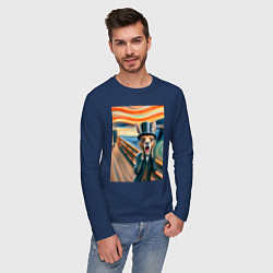 Лонгслив хлопковый мужской Кенгуру кричит - мем нейросеть, цвет: тёмно-синий — фото 2