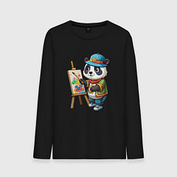 Лонгслив хлопковый мужской Панда-художник, цвет: черный