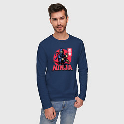Лонгслив хлопковый мужской Японский ниндзя, цвет: тёмно-синий — фото 2
