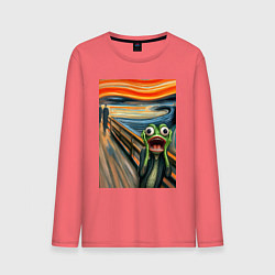 Лонгслив хлопковый мужской Лягушка кричит - мем нейросеть, цвет: коралловый