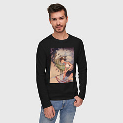 Лонгслив хлопковый мужской Принцесса Мононоке - волк Моро, цвет: черный — фото 2