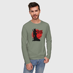 Лонгслив хлопковый мужской Самурайская лиса, цвет: авокадо — фото 2