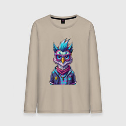 Лонгслив хлопковый мужской Стильная сова, цвет: миндальный