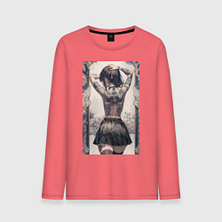 Лонгслив хлопковый мужской Татуированная спина девушки, цвет: коралловый