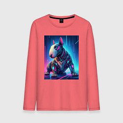 Лонгслив хлопковый мужской Кибер щенок бультерьера - нейросеть, цвет: коралловый