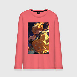 Лонгслив хлопковый мужской Клинок, рассекающий демонов Дзэнъицу Агацума охотн, цвет: коралловый