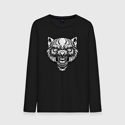 Лонгслив хлопковый мужской Гневный черно-белый волк, цвет: черный