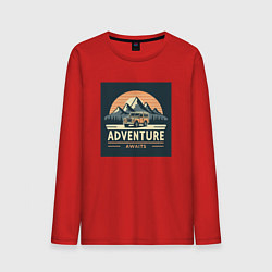 Лонгслив хлопковый мужской Автомобиль горы путешествие в ретро стиле, цвет: красный