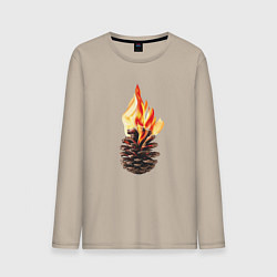 Лонгслив хлопковый мужской Шишка горит, цвет: миндальный