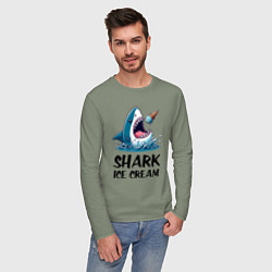 Лонгслив хлопковый мужской Shark ice cream - ai art, цвет: авокадо — фото 2