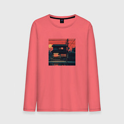 Лонгслив хлопковый мужской Дом на закате в стиле Аниме, цвет: коралловый