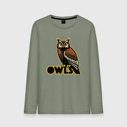 Лонгслив хлопковый мужской Owls, цвет: авокадо