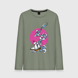 Лонгслив хлопковый мужской Море из бутылки, цвет: авокадо