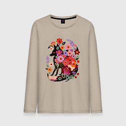 Мужской лонгслив Лиса цветочный силуэт