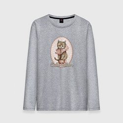 Лонгслив хлопковый мужской Милый котенок в винтажном стиле, цвет: меланж
