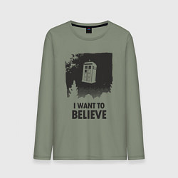 Лонгслив хлопковый мужской Tardis - I want to believe, цвет: авокадо