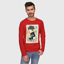 Лонгслив хлопковый мужской Магическая битва Мэгуми Фусигуро тень, цвет: красный — фото 2