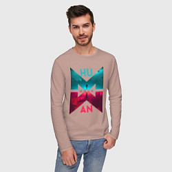 Лонгслив хлопковый мужской Once human logotype, цвет: пыльно-розовый — фото 2