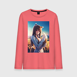 Лонгслив хлопковый мужской Волчица и пряности Холо в поле, цвет: коралловый