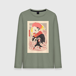 Лонгслив хлопковый мужской Магическая битва Сукуна Рёмэн арт, цвет: авокадо